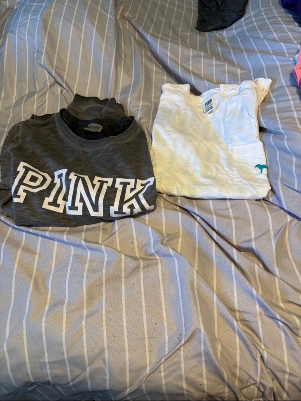 PINK Victoria's Secret Girls Black Logo Sweatshirt and White Pocket Tee
